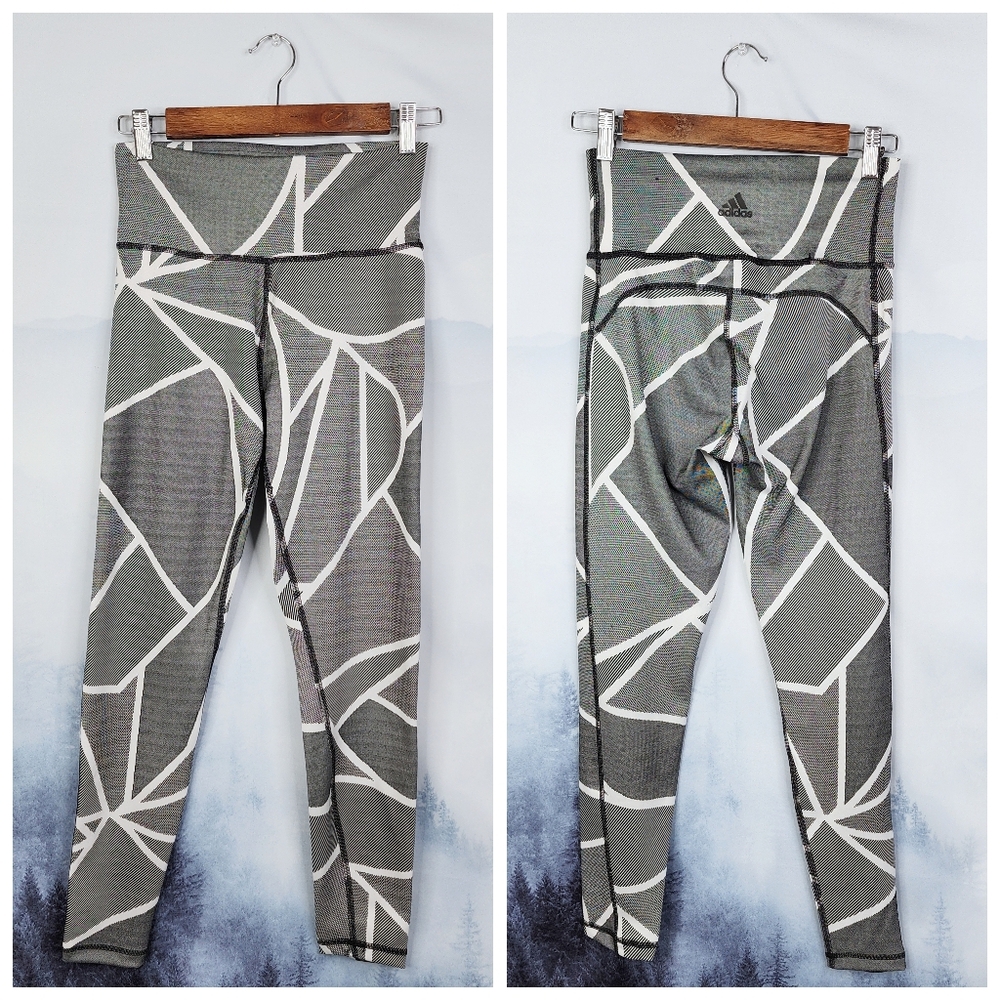 adidas Geometric Print Leggings Medium Women's Black White